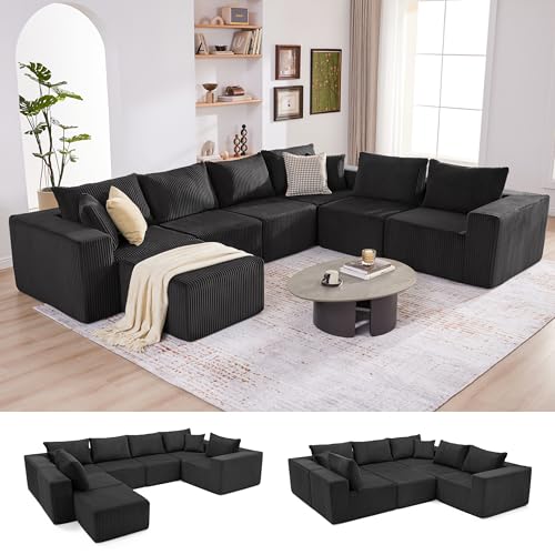 107.4" Cloud Couch Sectional, Modular Sofa with Deep Seat, Plush Corduroy L Shaped Boneless Couch, Convertible Sectional Couches for Living Room