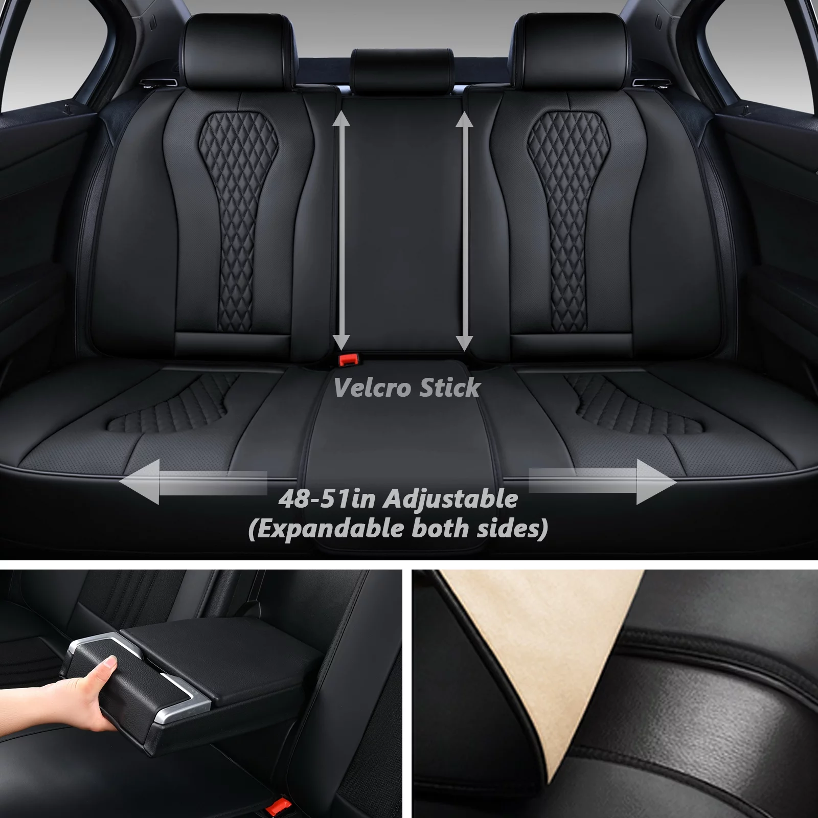 Coverado 5 Seats Black Car Seat Covers Full Set, Premium Leatherette Auto Seat Cushions Luxury Interior