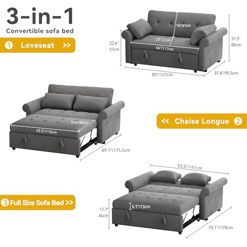 DWVO Sleeper Sofa Bed 3-in-1 Convertible Couch with Pullout Bed