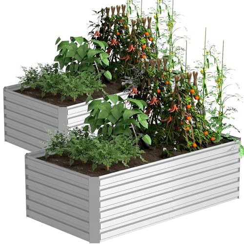 FOOWIN 2pcs 8x4x2ft Galvanized Raised Garden Bed, Planter Raised Garden Boxes Outdoor, Large Metal Raised Beds for Gardening
