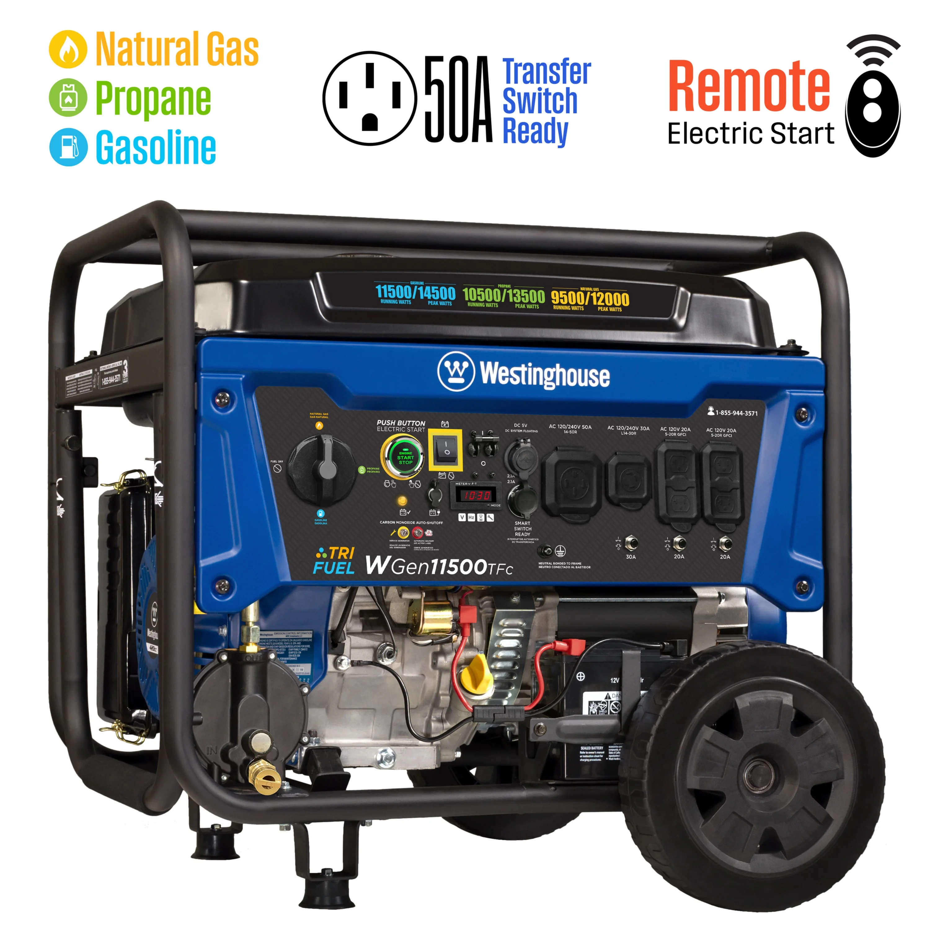 Westinghouse 14,500 Watt Tri-Fuel Portable Generator, Home Backup, CO Sensor - Smart Home Appliances