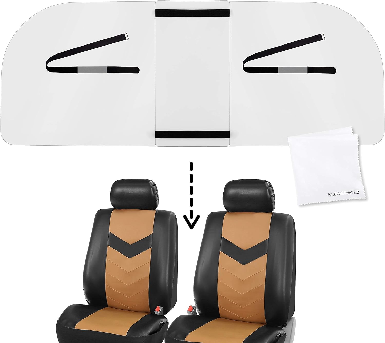 Kleantoolz Adjustable Plexiglass Car Sneeze Guard Barrier - Partition *IMPROVED For Most Vehicles, Shield For Rideshare Driver, Passengers