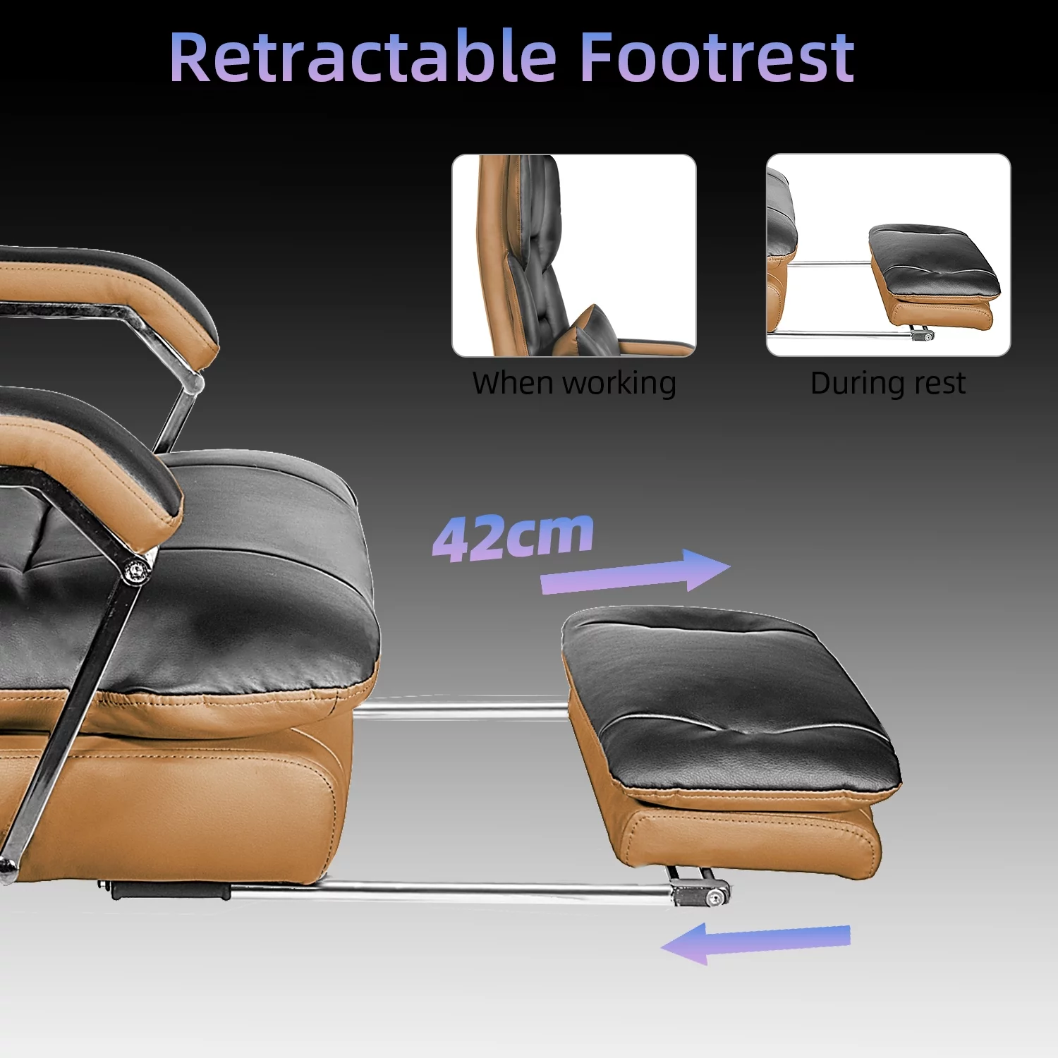 HomeZeer Big and Tall Office Chair 500 lbs, PU Leather Executive Chair Heavy Duty Desk Chairs Ergonomic Reclining Office Chair with Footrest, Black