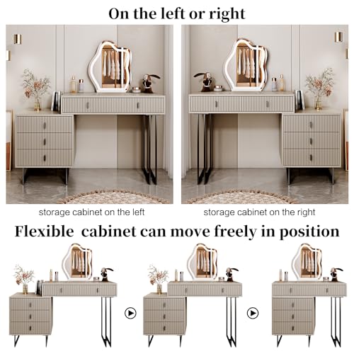 Makeup Vanity Desk with Cloud Lighted Mirror with Power Outlet and LED Strip, 3 Color Lighting Modes with Adjustable Brightness