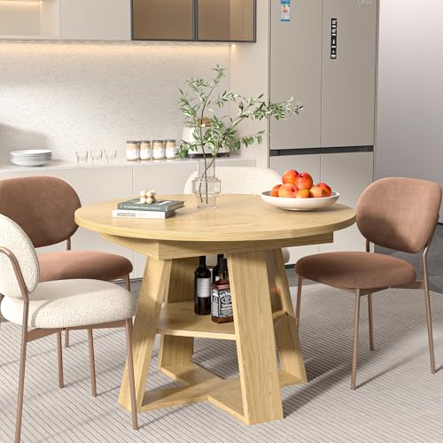 43.3in-59in Extendable Round Dining Table for 4-8,Modern Kitchen Oval Dining Table with Removable Leaves Space Saving