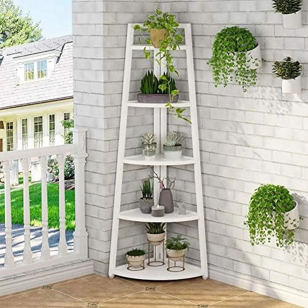 TJCGDTY 70 inch Tall Corner   5 Tier Corner Bookshelf Bookcase Modern Corner Ladder  Plant Stand for Living Room  Kitchen  Home Office (Gold)