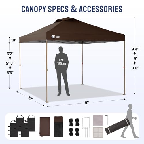CROWN SHADES Gazebo 10x10 Pop Up Canopy with Mosquito Netting, Screen Tent with 4 Ropes, 8 Stakes, 4 Sandbags and Wheeled Storage Bag