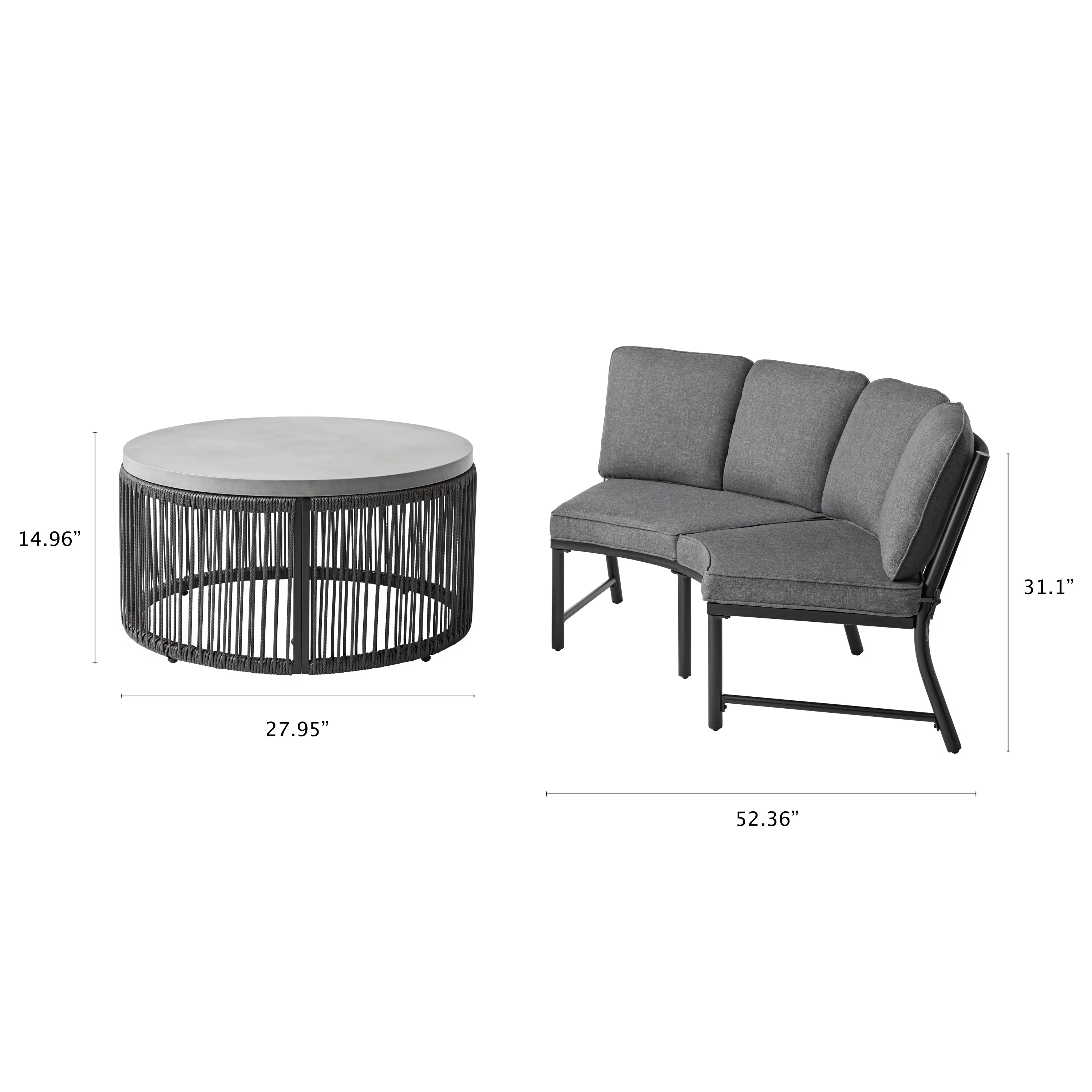 Mainstays Lawson Ridge 3-Piece Steel Curved Outdoor Sectional Set with Cushions, Gray