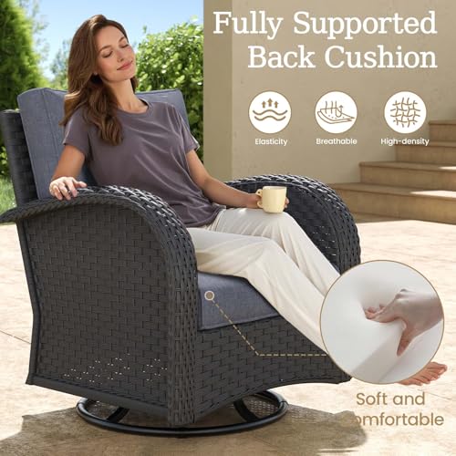 5 Pieces Wicker Patio Furniture Set, Luxury Outdoor Conversation Set with High Back Swivel Rocker Chairs