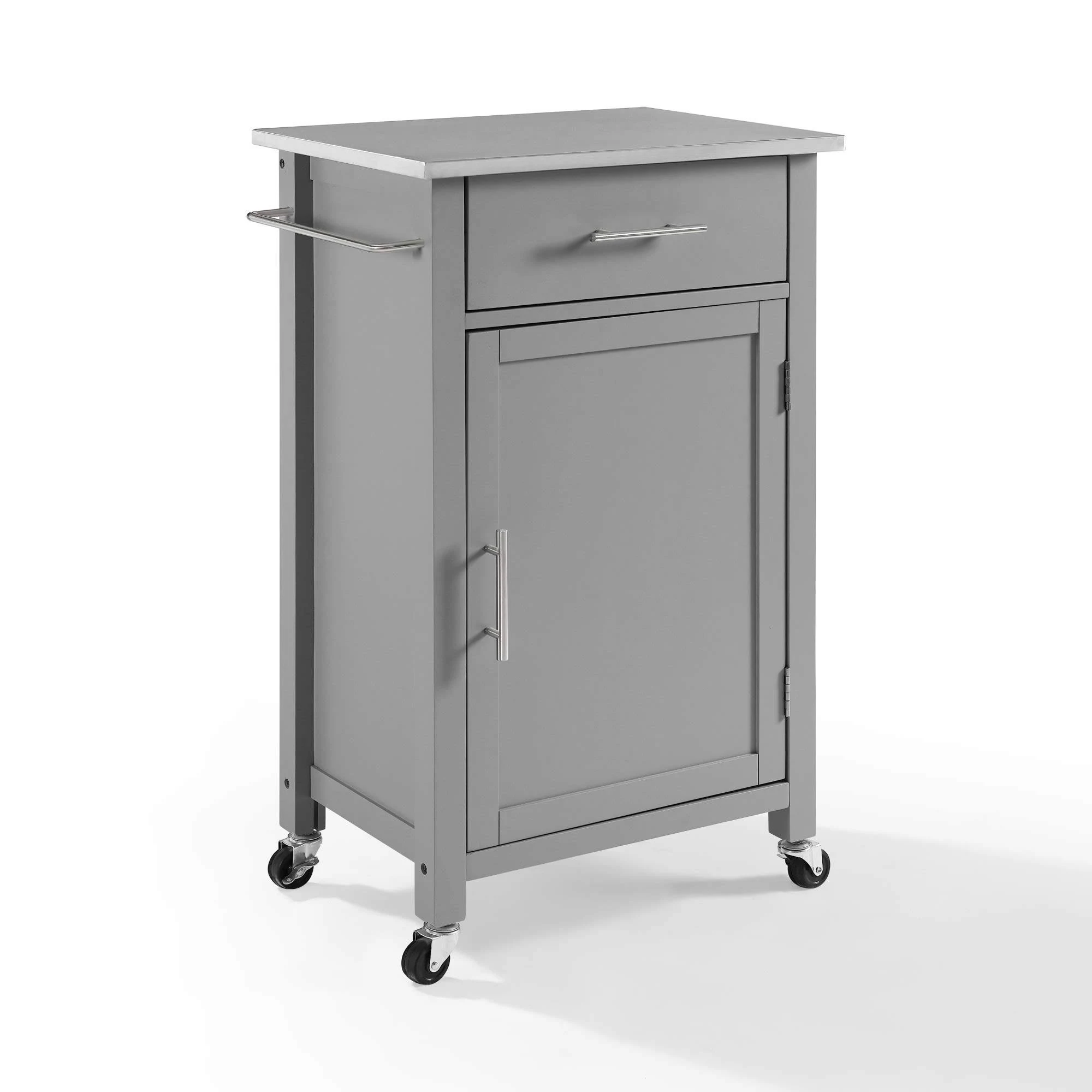 Crosley Savannah Compact Kitchen Island Cart Gray Stainless Steel Top