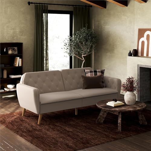 Novogratz Tallulah Memory Foam Futon, Convertible Couch, Camel Faux Leather