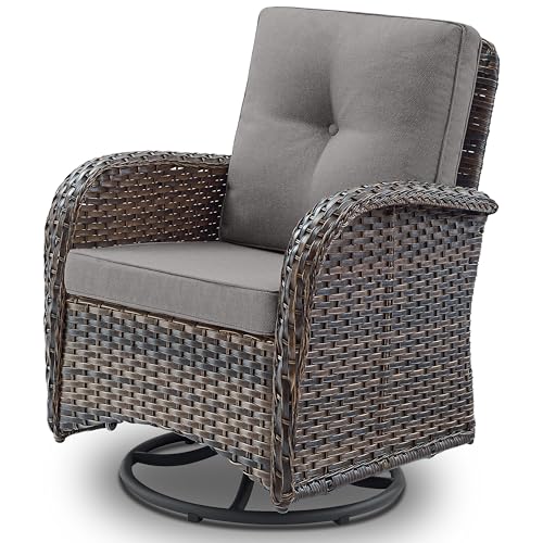 Patio Wicker Chairs Swivel Rocker - Outdoor Swivel Rocking Chairs Set of 2 with Rattan Side Table