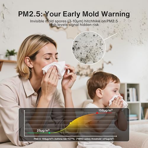 bonoch 16 in 1 Air Quality Monitor Indoor 7" Display 9 AQI+7 AQI Alerts Air Quality Tester for CO2, TVOC, PM2.5 PM1.0 PM10, HCHO