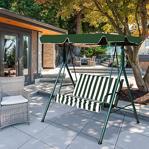 Tangkula 3 Person Porch Swing, Patio with Removable Cushion & Powder-Coated Steel Frame, Outdoor Swing with Canopy for Porch, Backyard, Garden