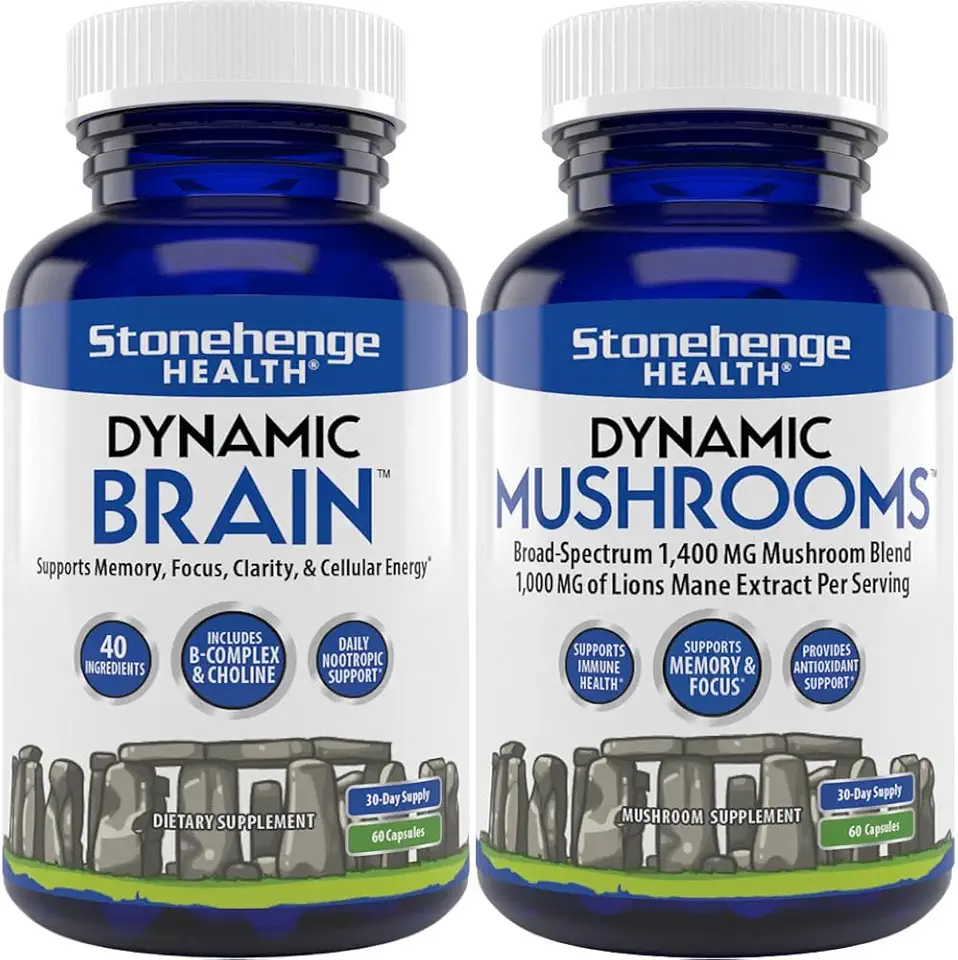 Stonehenge Health Dynamic Brain, Dynamic Mushrooms: Nootropics for Memory, Focus, Clarity Support - Kansas Nuitrition - HNZSDS