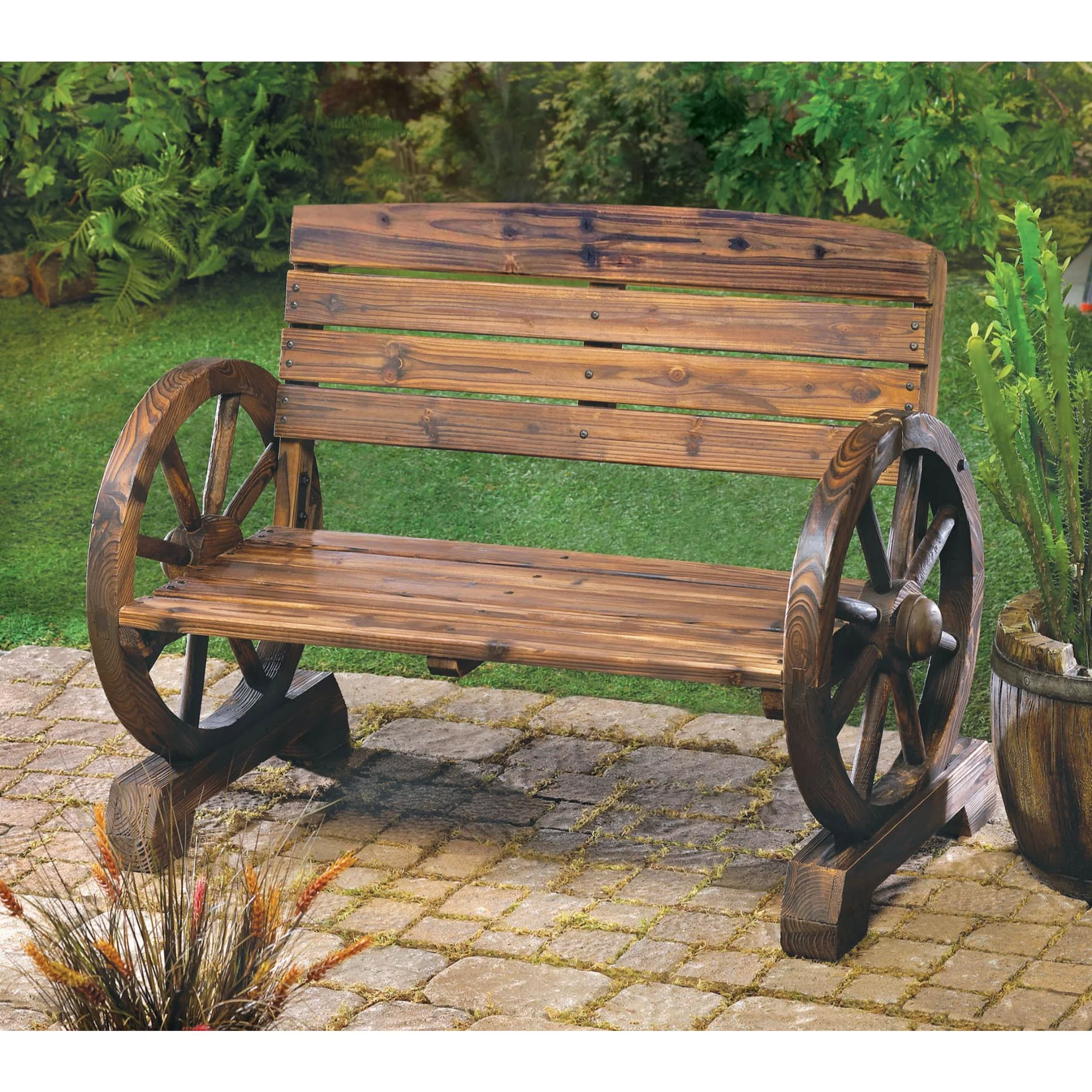 Zingz & Thingz Wagon Wheel Bench 42.25x21x31", Brown