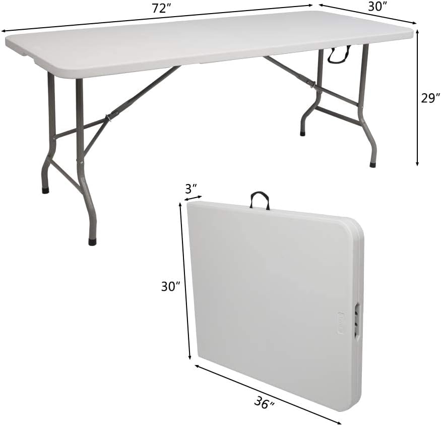 VINGLI 48 Round Bi-Folding Commercial Table, 4 Feet Portable Plastic Dining Card Table for Kitchen or Outdoor Party Wedding Event, White Granite