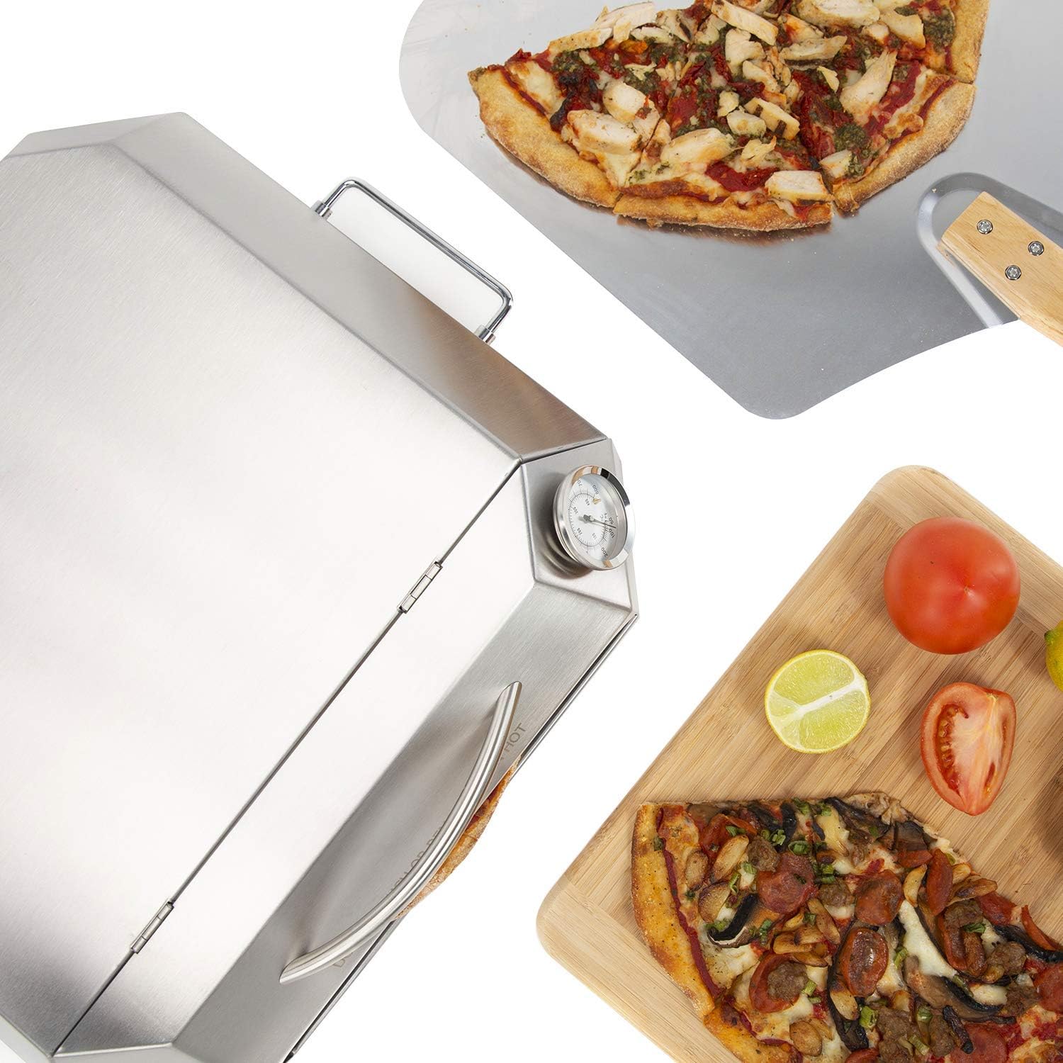 only fire Universal Stainless Steel Pizza Oven Kit Fits for Most Gas Grilll - Set of 4 Professional Pizza Baking Tools Including Pizza Chamber