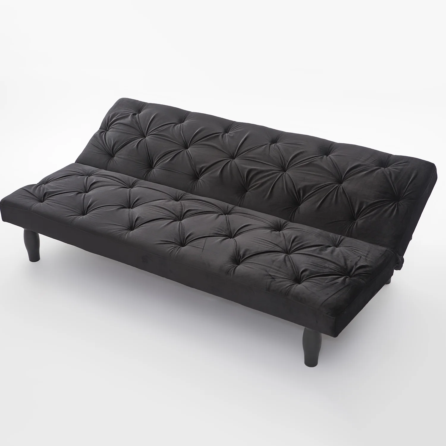 Pouseayar Futon Sofa Bed, 66" Sleeper Sofa, Loveseat, Velvet Couches for Living Room, Bedroom, Black