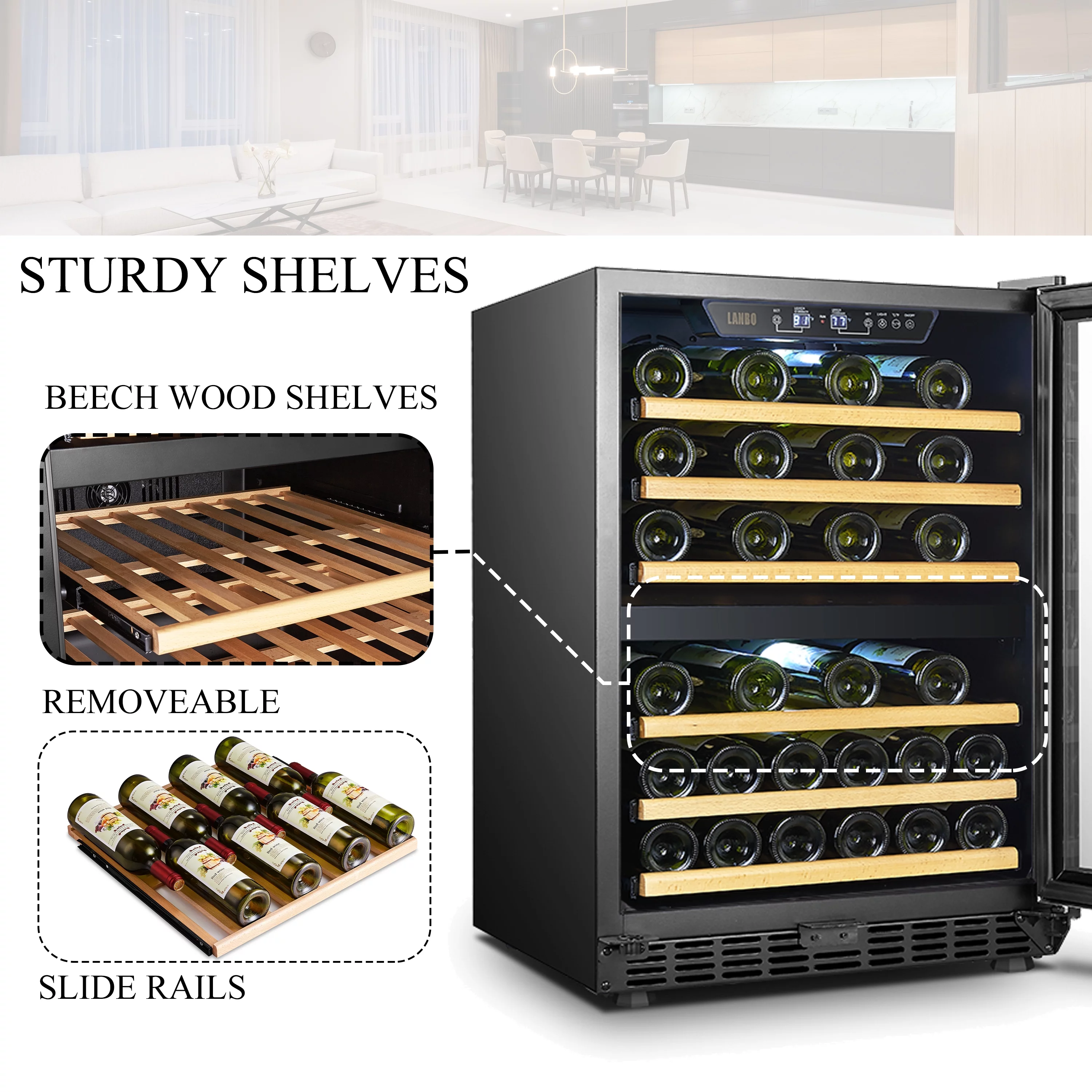Lanbo 24 inch Width 44 Bottle Built-in Compressor Dual Zone Wine Cooler