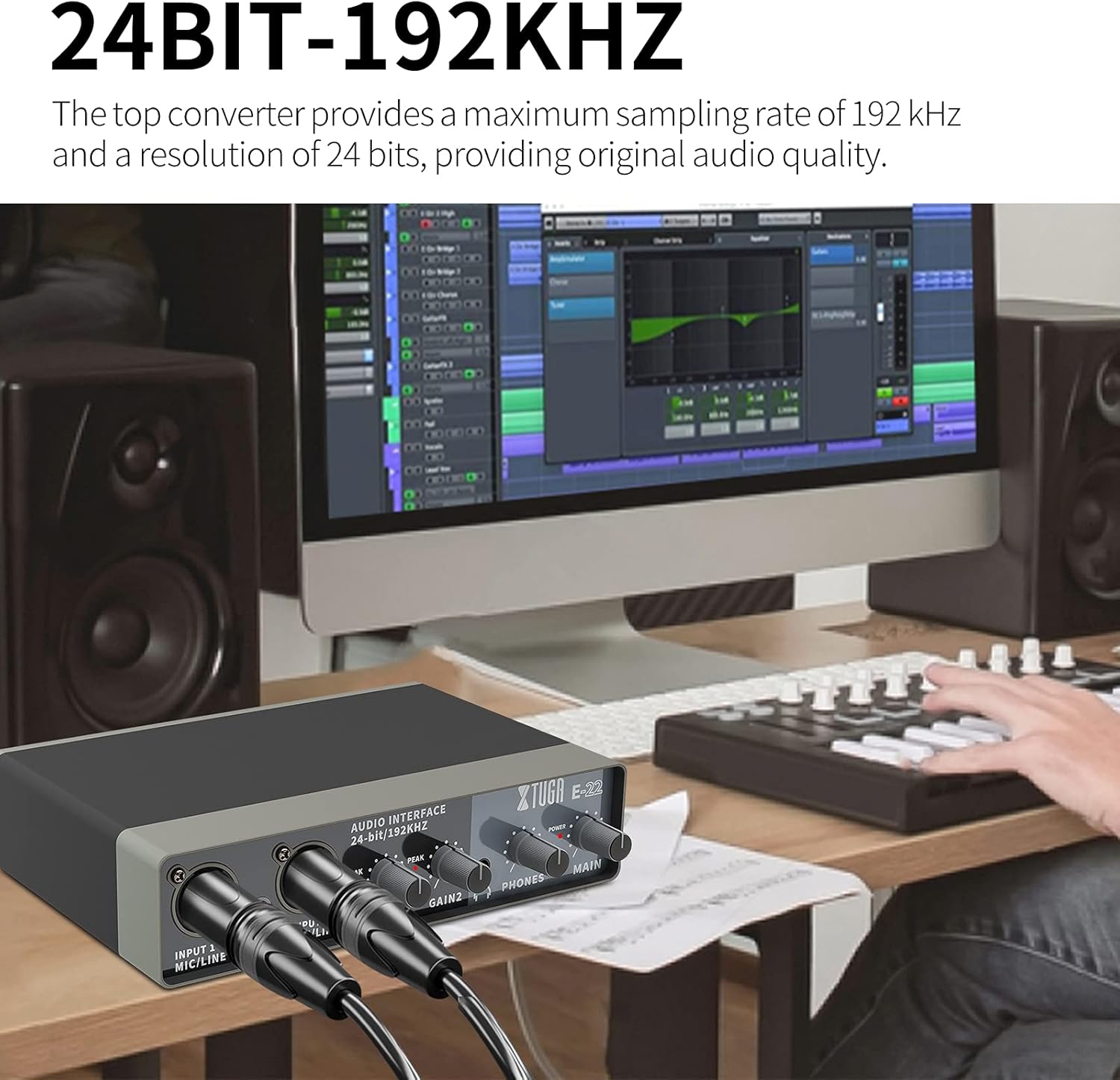 XTUGA E22 2i2 USB Audio Interface with XLR Mic Preamplifier 192kHz True Stereo for Pro Tools/Ableton Live Lite/Reaper and Other DAW Recording