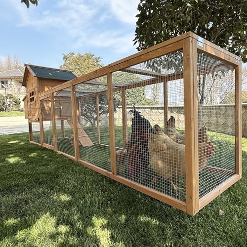 GOJOOASIS 80" Chicken Coop for 2-4 Chickens Outdoor Wooden Hen House Poultry Pet Hutch for Backyard w/Run Cage & Nesting Box(A)