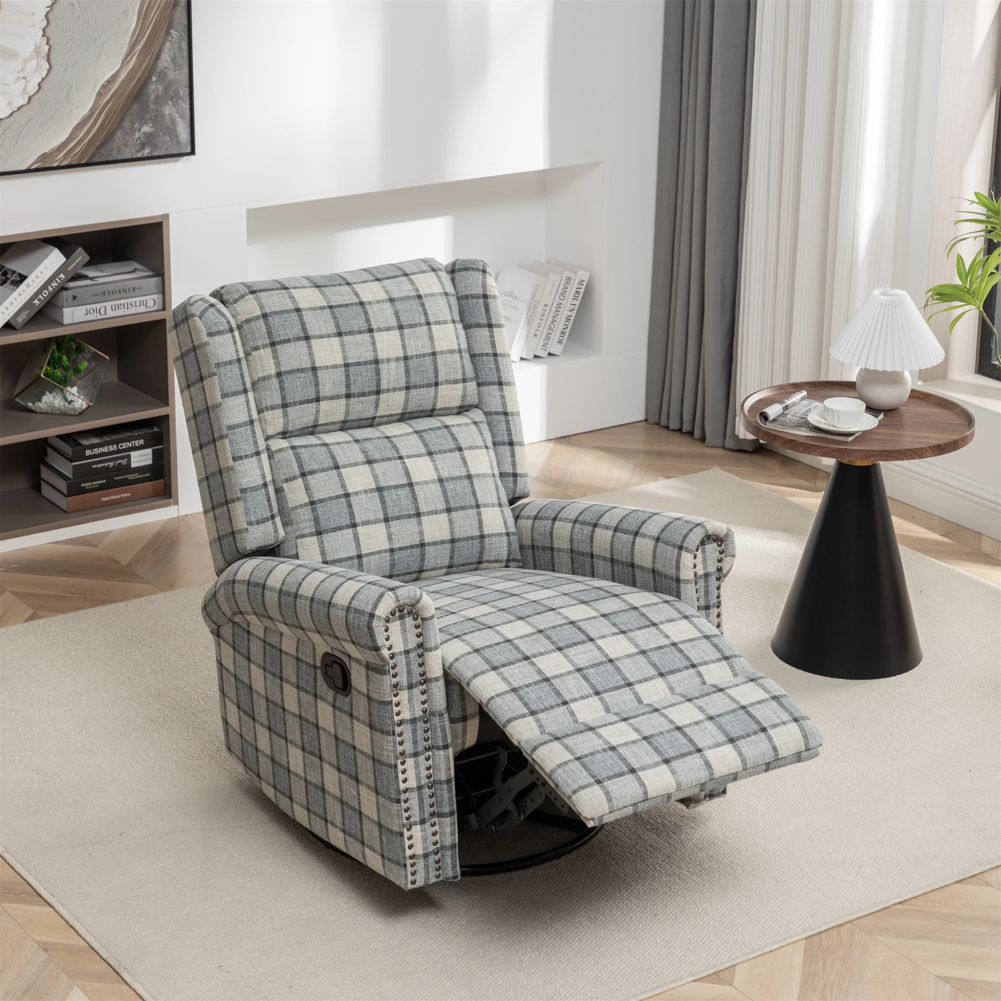 Swivel Rocker Recliner Chair, Manual Rocking Recliner Chair, Wingback Swivel Recliner Chair, Glider 360 Degree Swivel Chair with Padded Seat