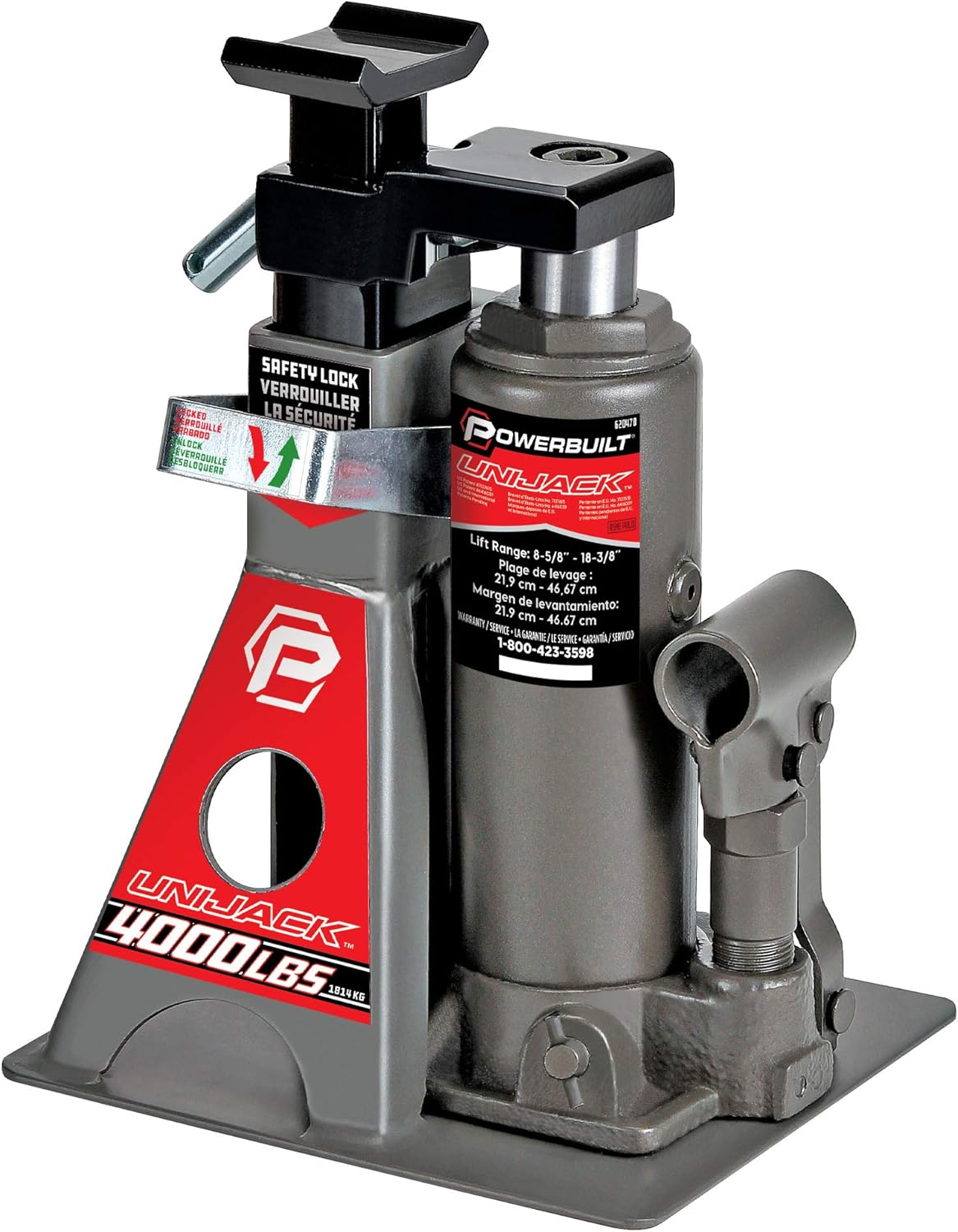 Powerbuilt 2 Ton UniJack Combination Hydraulic Bottle Jack / Jackstand in 1 Unit, Compact, Portable, Wide Base, for Unibody Sedans, CUVs, SUVs, Cars