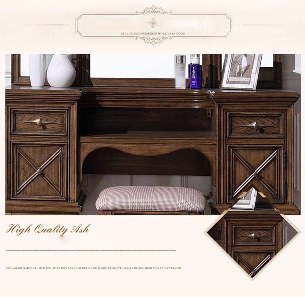 Luxury Dressing Vanity Table w/Stool for Bedroom, Simple American Solid Wood Dressing Table