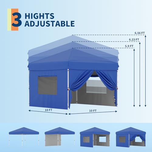 10'x10' Pop Up Canopy Tent with 4Pcs Sidewalls, Portable Instant Commercial Canopy with 4 Stakes, 4 Ropes, 4 Sandbags for Farmers'