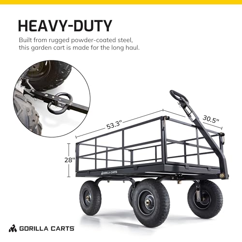 Gorilla Carts Steel Utility Wagon w/ Removable Side Panels, 1000 lb Capacity, Gray