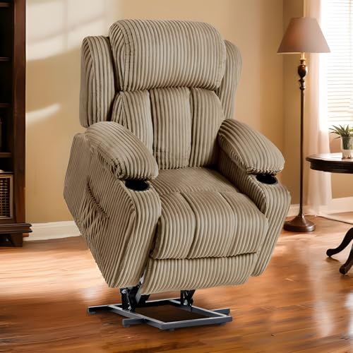 FLEXISPOT XL31 Power Lift Recliner Chair for Elderly, Electric Lift Chair with Massage & Heat, PU Leather Reclining Sofa w/Cup Holders