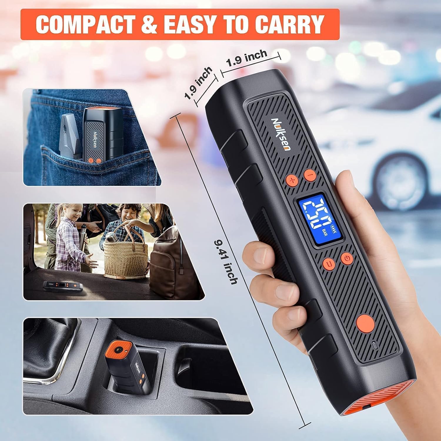 Nulksen Tire Inflator Portable Air Compressor, 150PSI Cordless Tire Pump with 6000 mAh Rechargeable Lithium Battery