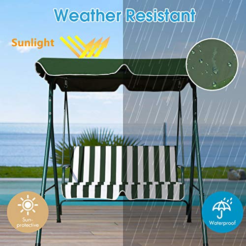 Tangkula 3 Person Porch Swing, Patio with Removable Cushion & Powder-Coated Steel Frame, Outdoor Swing with Canopy for Porch, Backyard, Garden