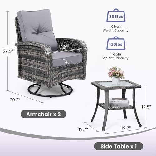 3 Piece Rattan Wicker Bistro Set, Outdoor Conversation Furniture Set with Glass Top Table, Space Saving for Balcony, Backyard, Natural