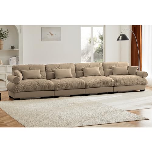 130" Modular Sectional Sofa,Velvet Upholstered Couches for Living Room,3 Seater Green Sofa Couch with Movable Ottoman
