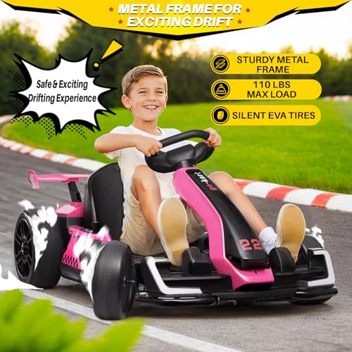 Blitzshark 24V Kids Go Kart 300W Powerful Drift Kart Electric Pedal Kart Outdoor Race Toy, with 2X150W Strong Motor, 7AH Big Battery