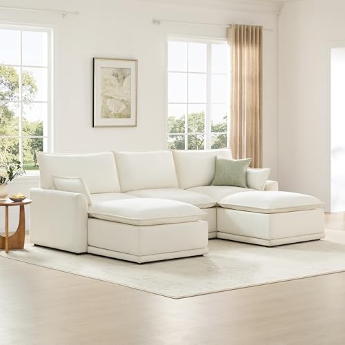 CHITA 113" Oversized Cloud Sectional Couch, Modern Modular Sectional Sofa Set for Living Room, 4 Seater L Shaped Couch, Cream