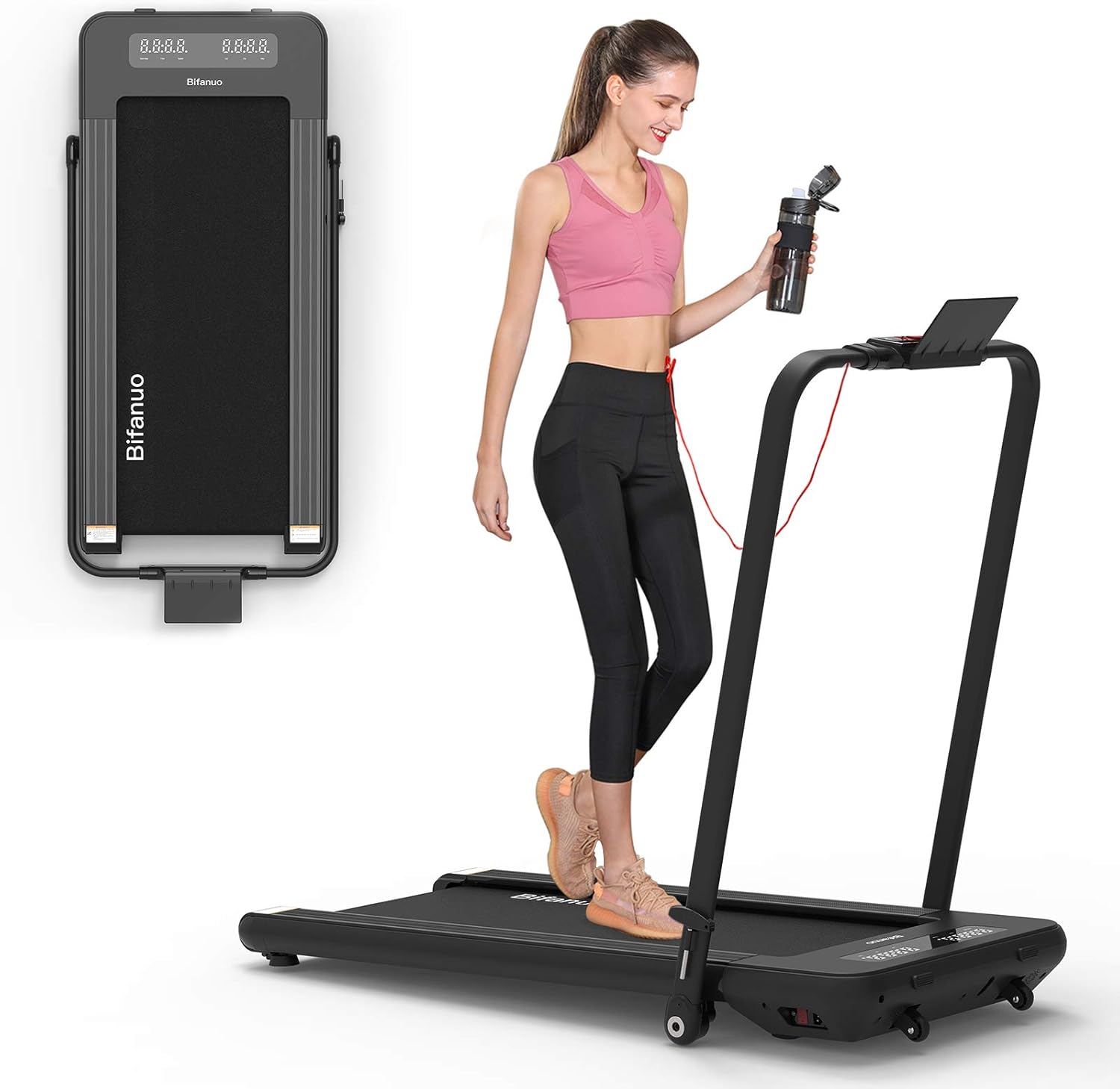 BiFanuo 2 in 1 Folding Treadmill, Smart Walking Running Machine with Bluetooth Audio Speakers