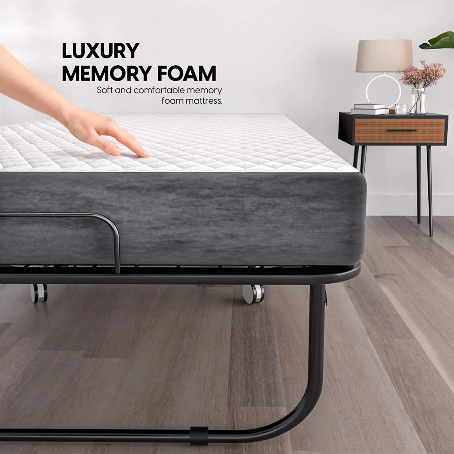 EconoHome Folding Bed with Mattress - 75x38 Cot Size Bed Frame - Portable Foldable Roll Away Adult Bed for Guest