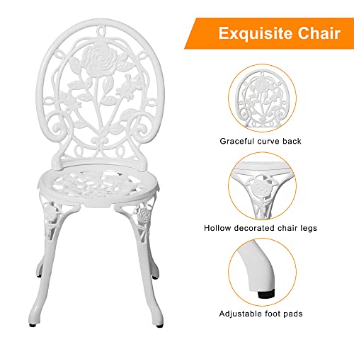 HOMEFUN Bistro Table and Chairs Set of 2 Outdoor 3 Piece Patio Set, Rose Pattern Cast Aluminum Bistro for Garden Balcony