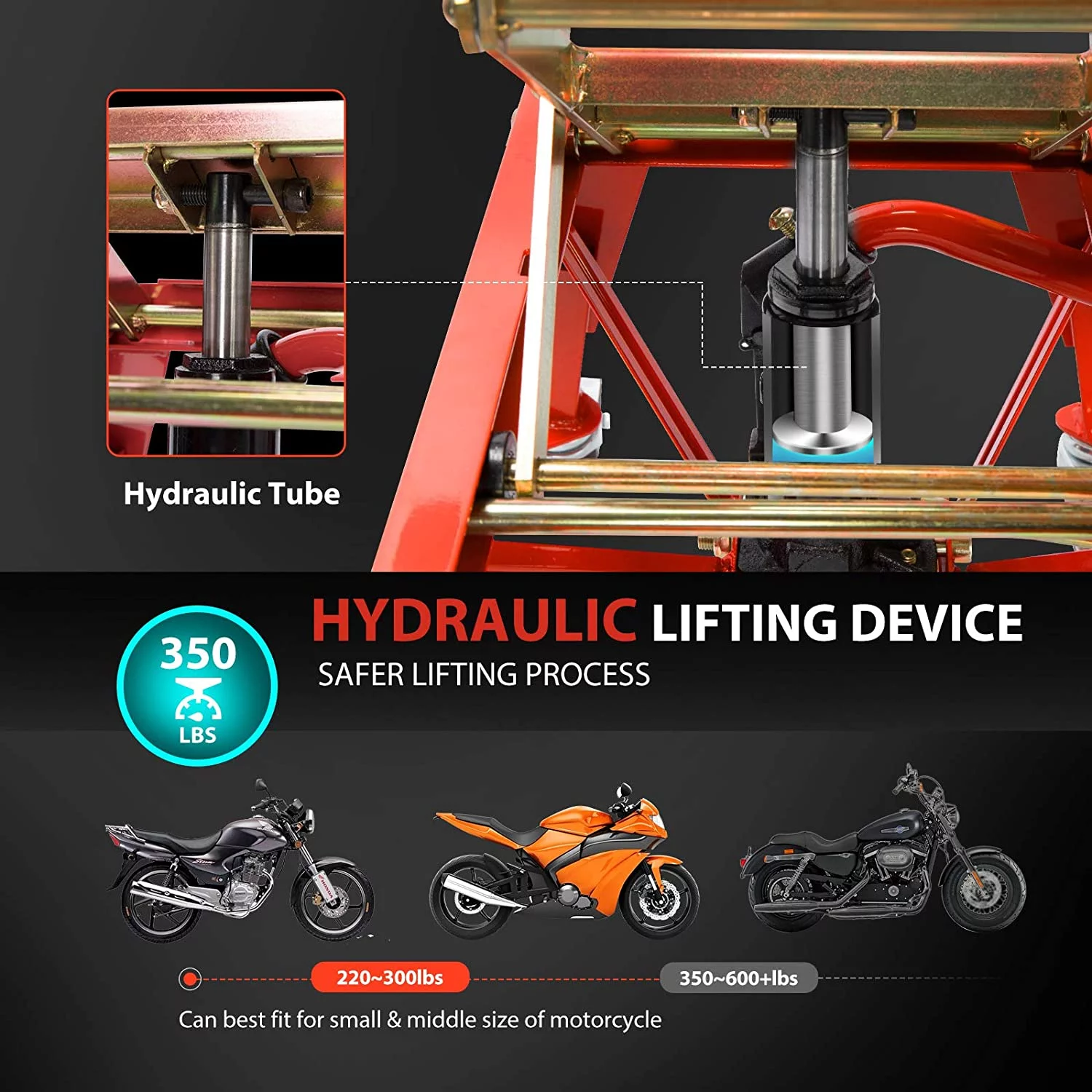SPECSTAR 350 Lbs Heavy Duty Hydraulic Motorcycle Lift Table Foot Operated ATV Dirt Bike Scissor Jack Stand with 4 Wheels - Radiant Selections