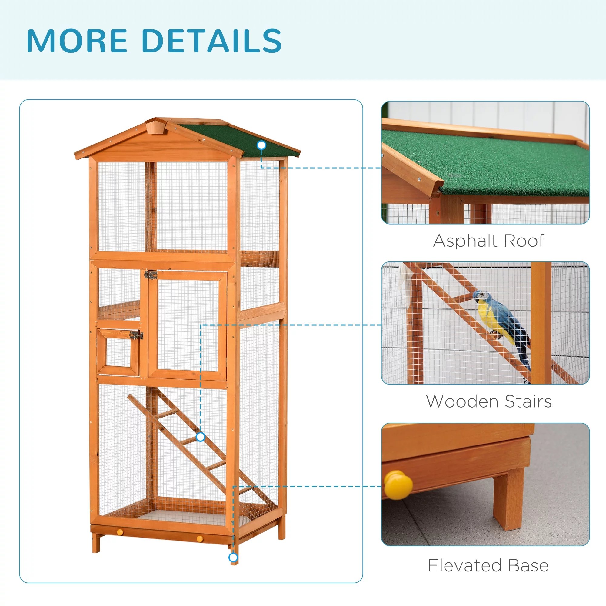 Pawhut 65" Large Wooden Vertical Outdoor Aviary Flight House Bird Cage With 2 Doors