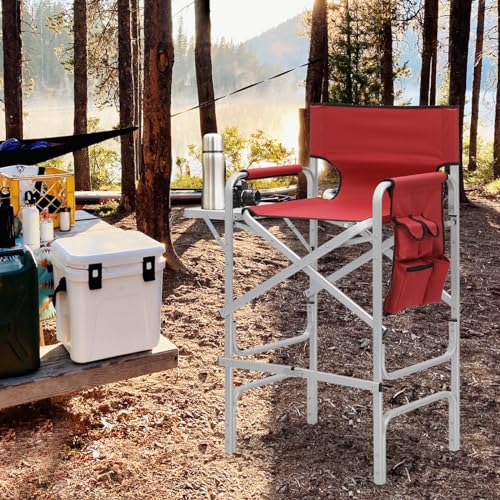 Magshion 31-Inch Height Folding Camping Tall Directors Chair with Side Table Foldable Portable Makeup Artist Chair, Dark Green