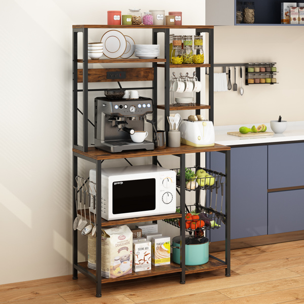 6-Layer Microwave Oven Rack with S Hooks - Organize Kitchen