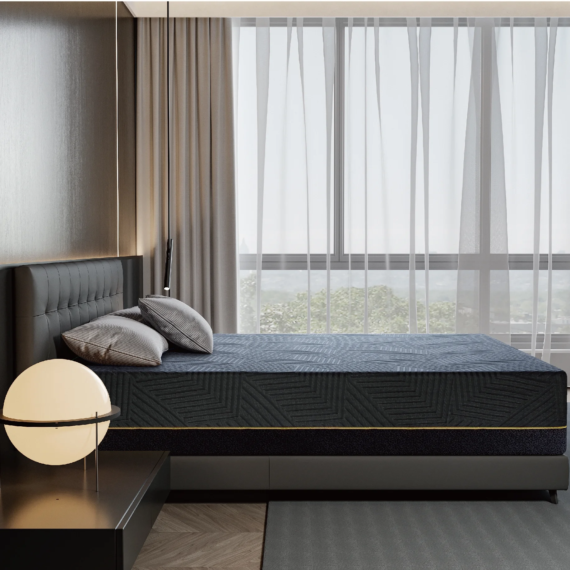 MLILY Ego Black 14 inch Hybrid Mattress, King Size Memory Foam Mattress and Pocket Spring