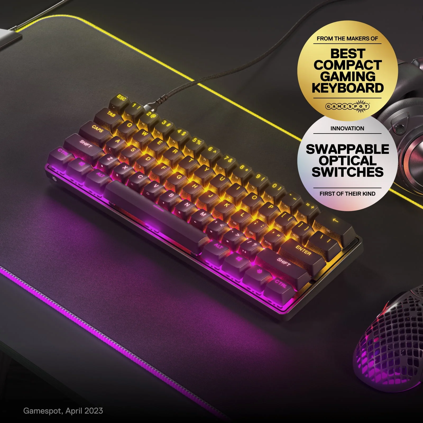SteelSeries - Apex 9 Mini 60% Wired OptiPoint Adjustable Actuation Switch Gaming Keyboard with RGB Lighting - Black