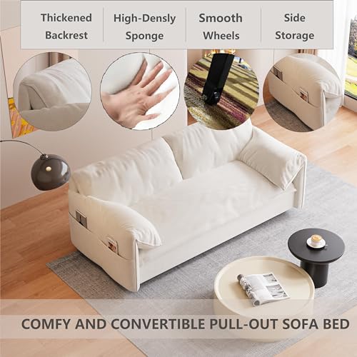 70.1" Futon Sofa Bed Queen Size, Pull Out Bed, 3-in-1 Convertible Sleeper Sofa with 2 Soft Pillows, Modern Velvet Futon Couch for Living Room