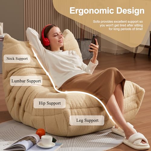 Bean Bag Chairs for Adults Giant Bean Bag Chair Memory Foam BeanBag Chair Big Bean Bag Sofa with Filler Faux Fur Fireside Beanbags Lazy Sofa for
