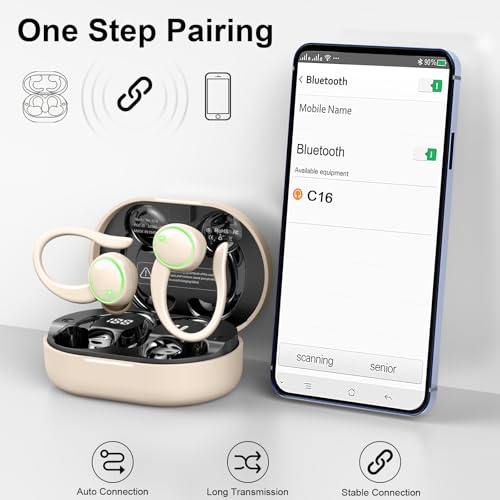 Wireless Earbuds, Bluetooth 5.4 Headphones Sports, 50H Playback Over-Ear buds with ENC Noise Cancelling Mic
